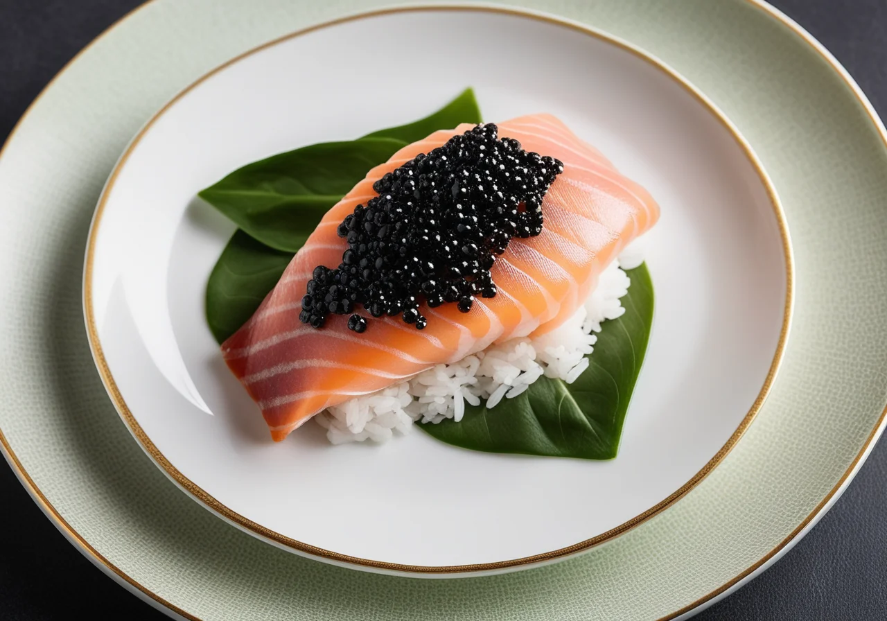 Nigiri with Sea Bream, Sesame, and Black Caviar