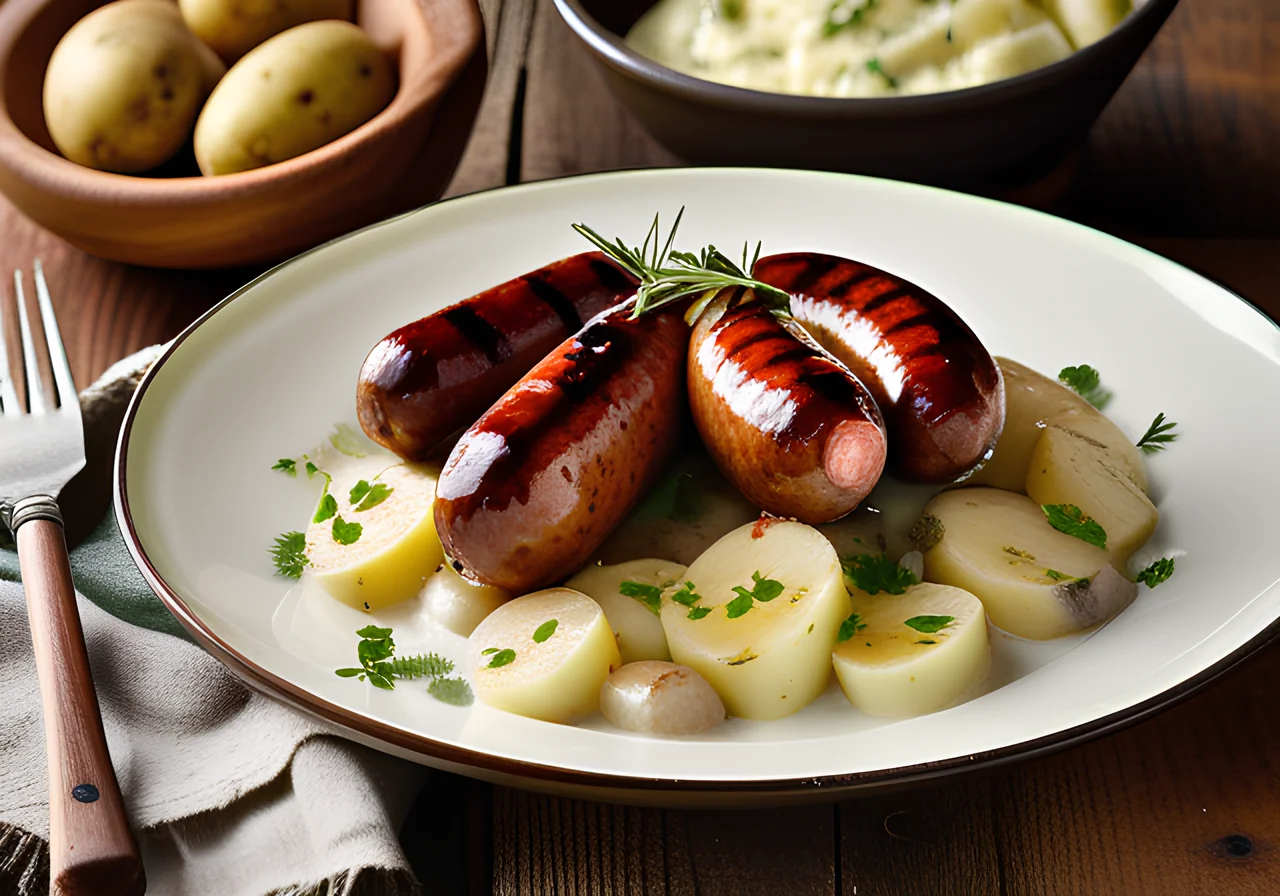 Grilled Sausages with Leek