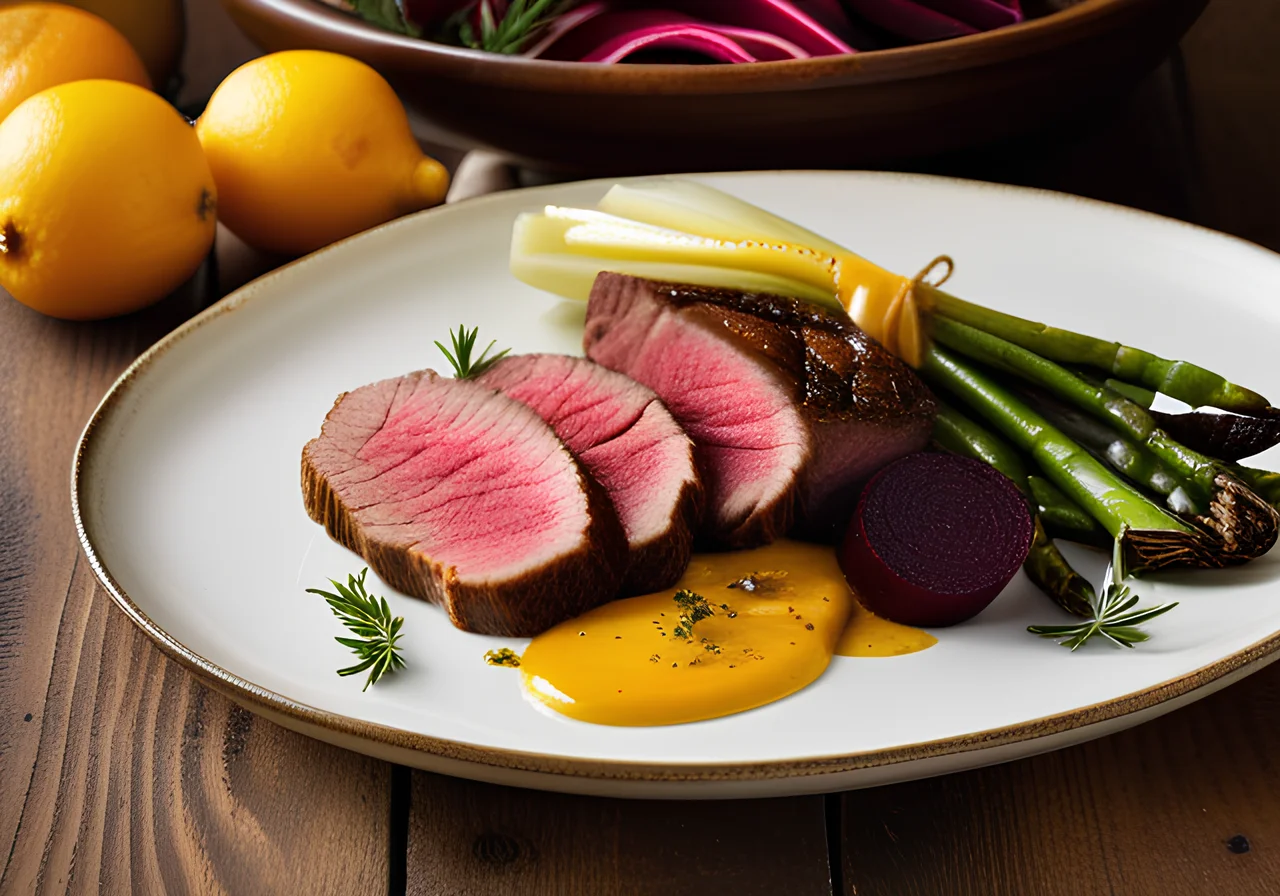 Beef Fillet with Mustard Crust, Leek and Beets