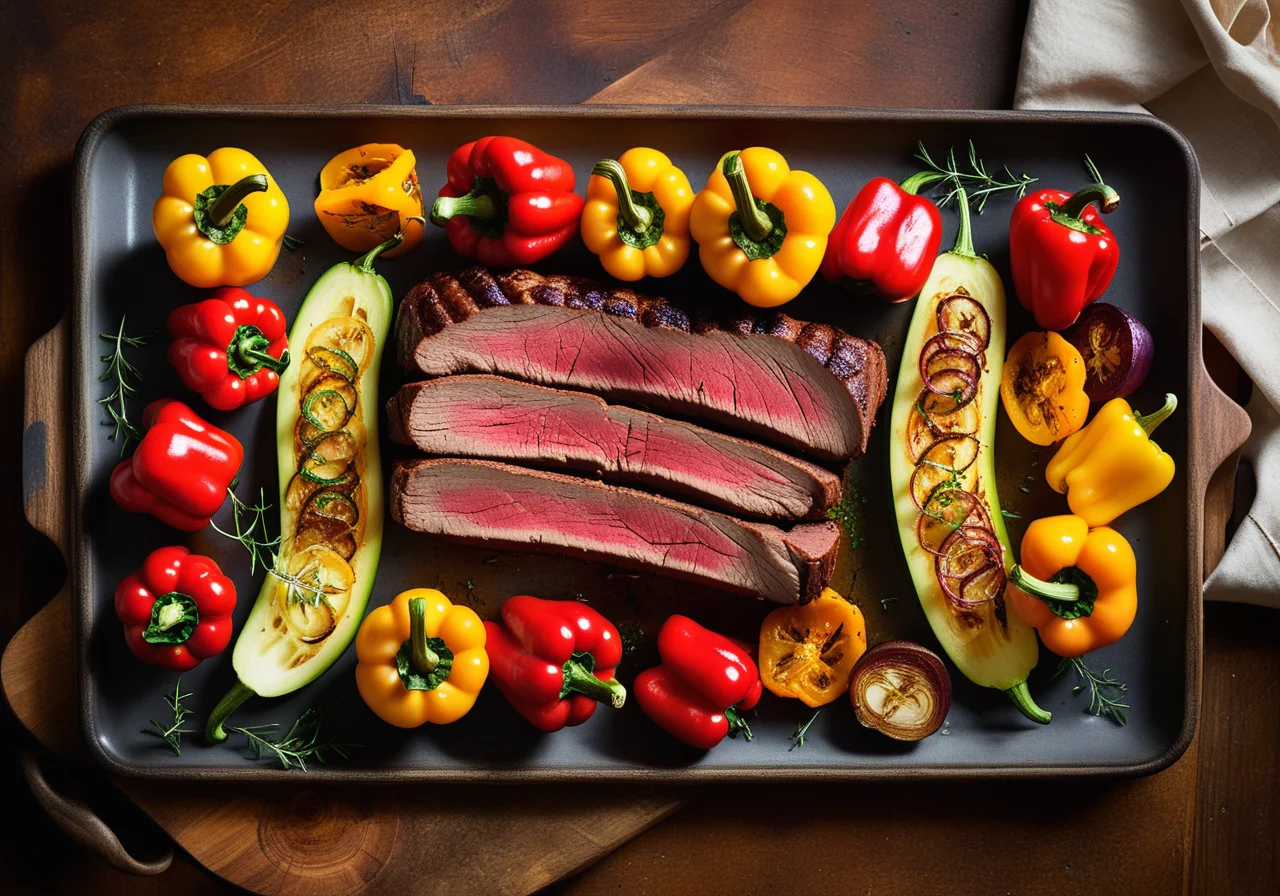Entrecote with Onion Cap and Baked Vegetables