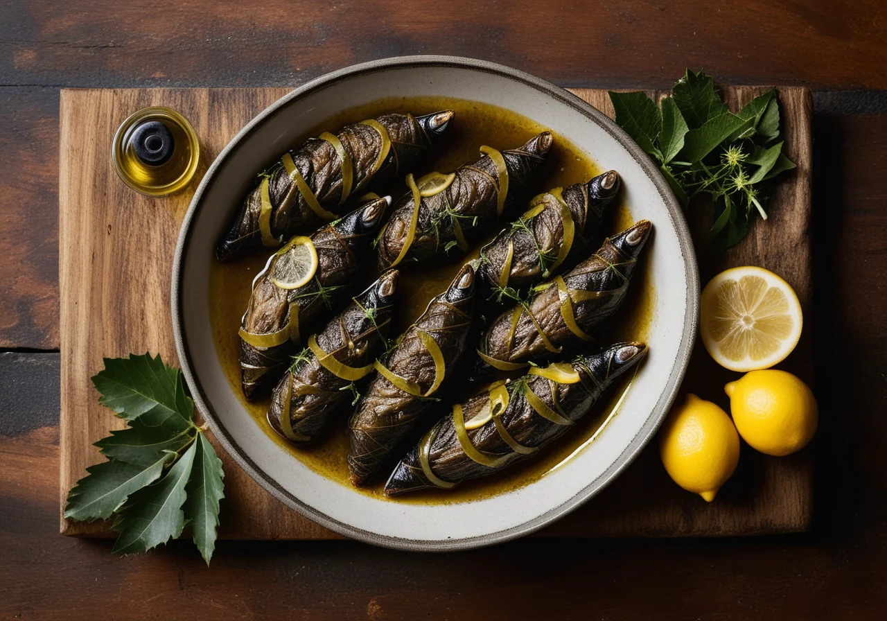 Sardines with Pickled Grape Leaves