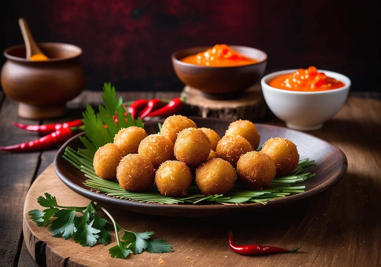Shrimp Coconut Balls with Chili Dip
