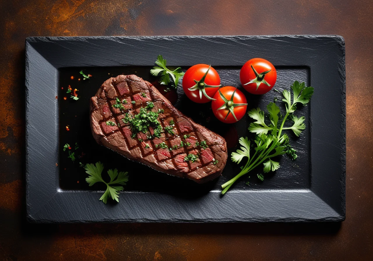 Filet steak with herb sauce