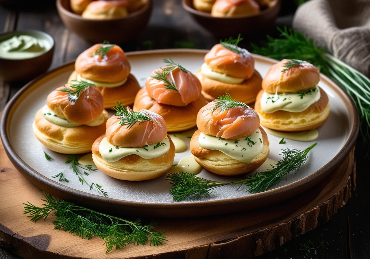 Profiteroles with Smoked Salmon Dill Cream
