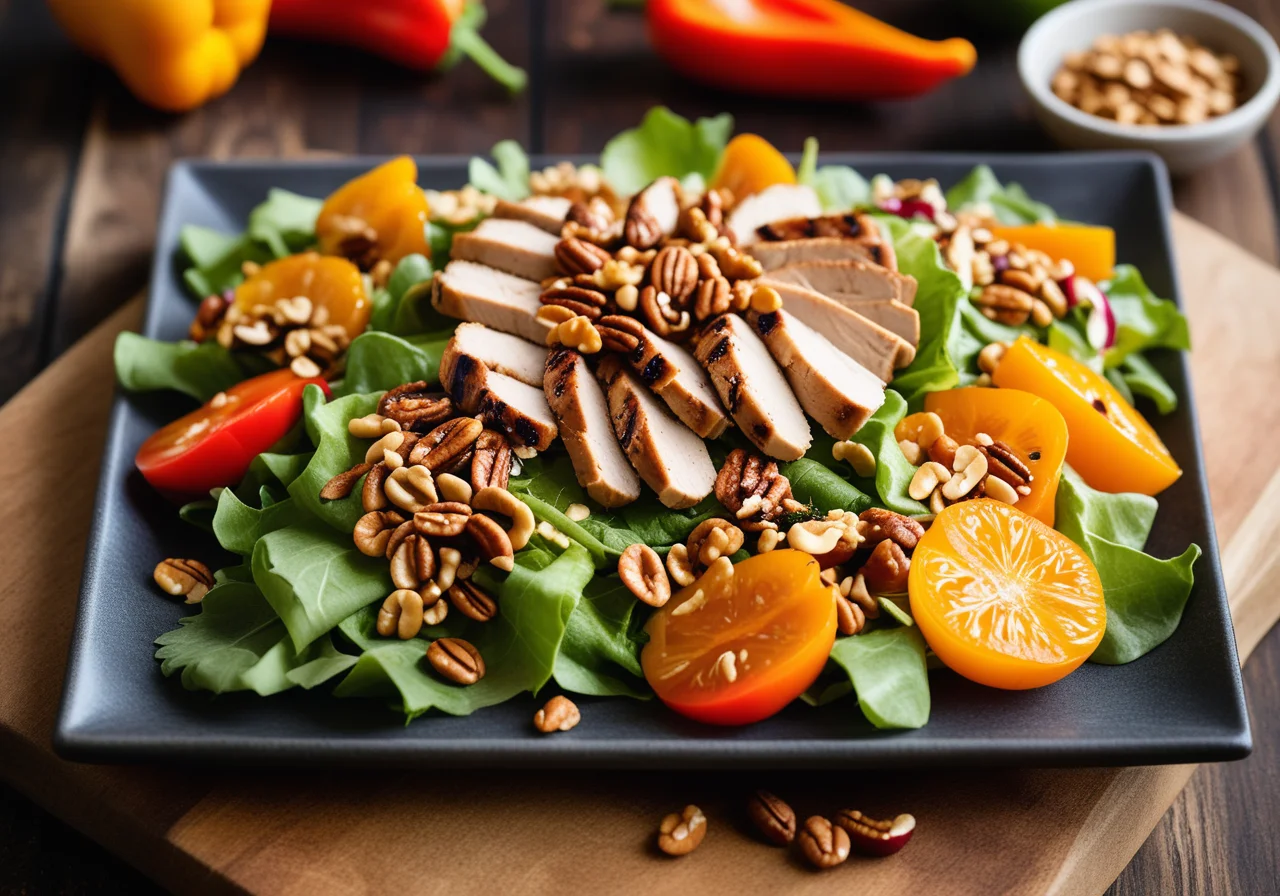 Thai Salad with Leaf Lettuce, Bell Pepper, Chicken, Mint, Peanuts and Nuoc-Mam Fish Sauce