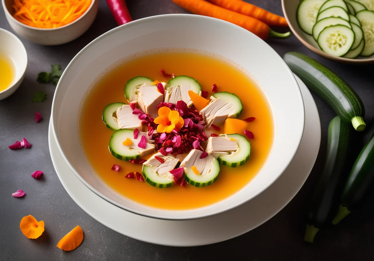 Chicken Broth with Colorful Vegetable Pearls
