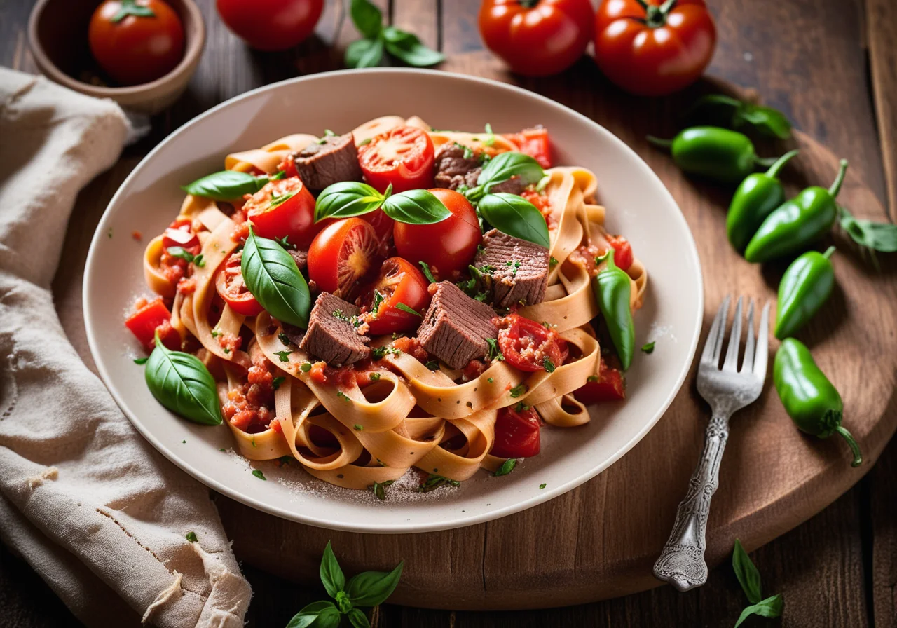 Beef Tomato Sauce with Bell Pepper and Whole Wheat Tagliatelle