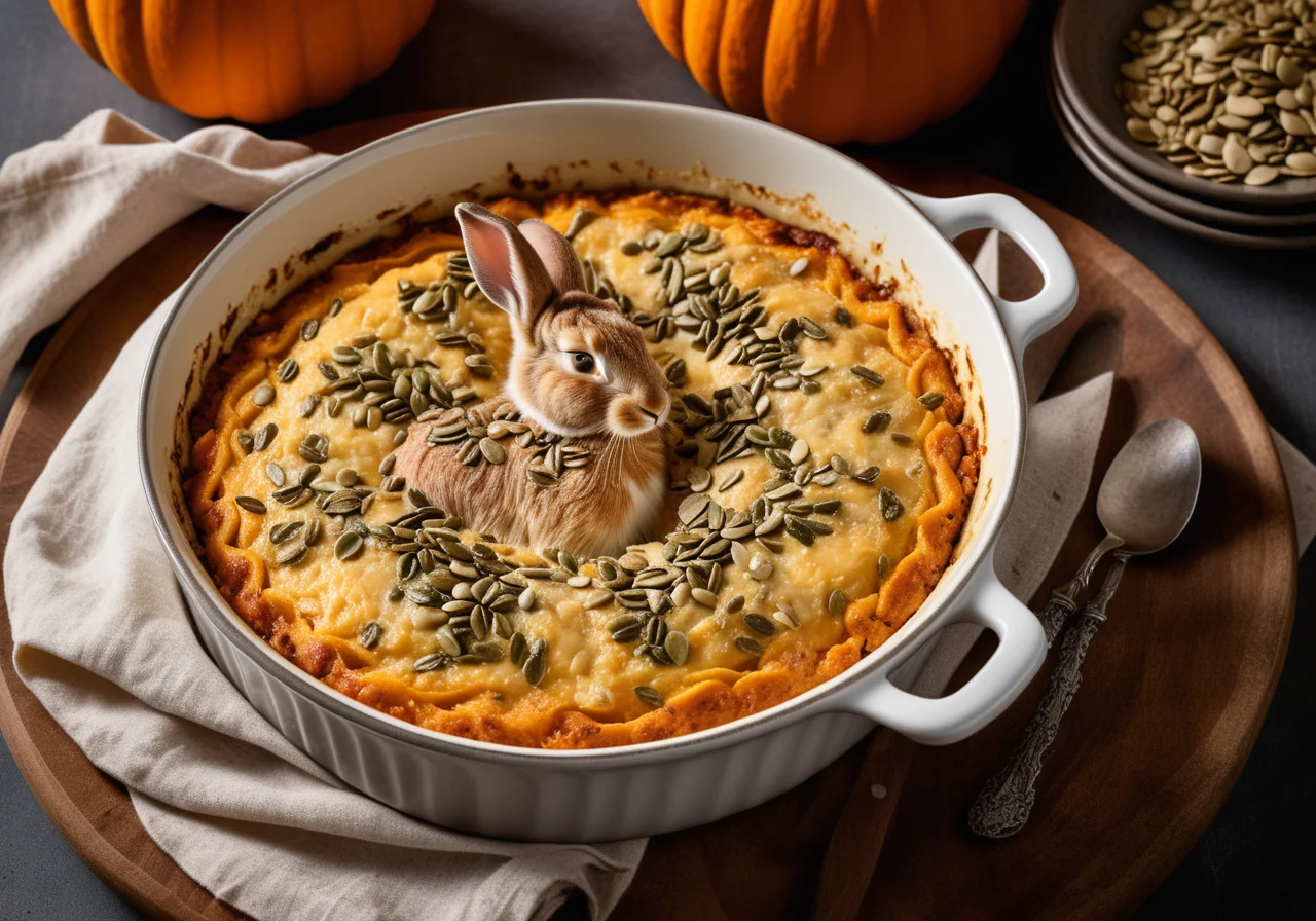 Rabbit gratin with pumpkin seeds