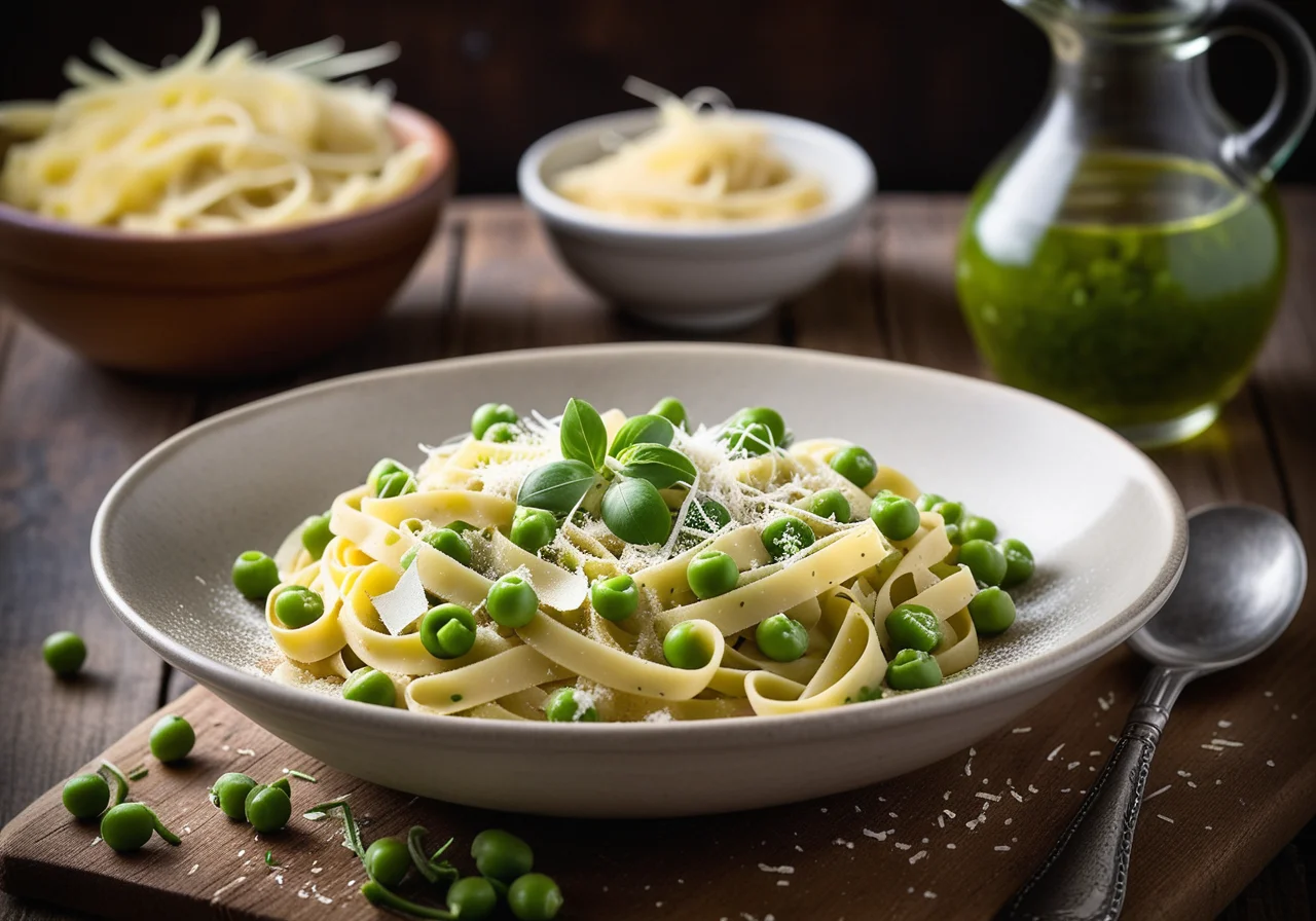 Bandnudeln mit Erbsen, Saubohnen und Parmesan