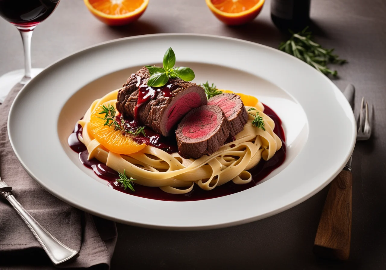 Beef Roulade with Pasta and Red Wine Sauce