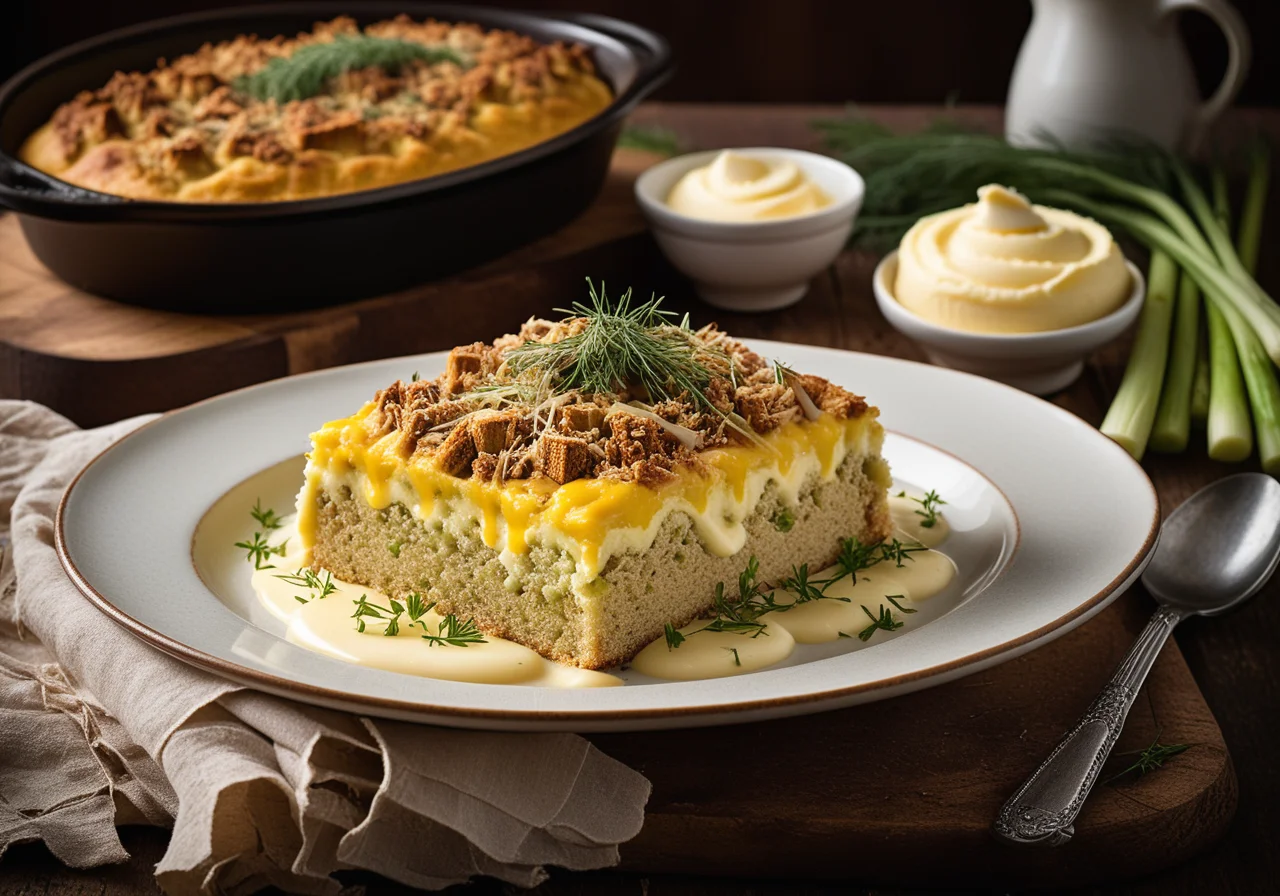 Spicy Bread Casserole with Leeks and Ground Meat