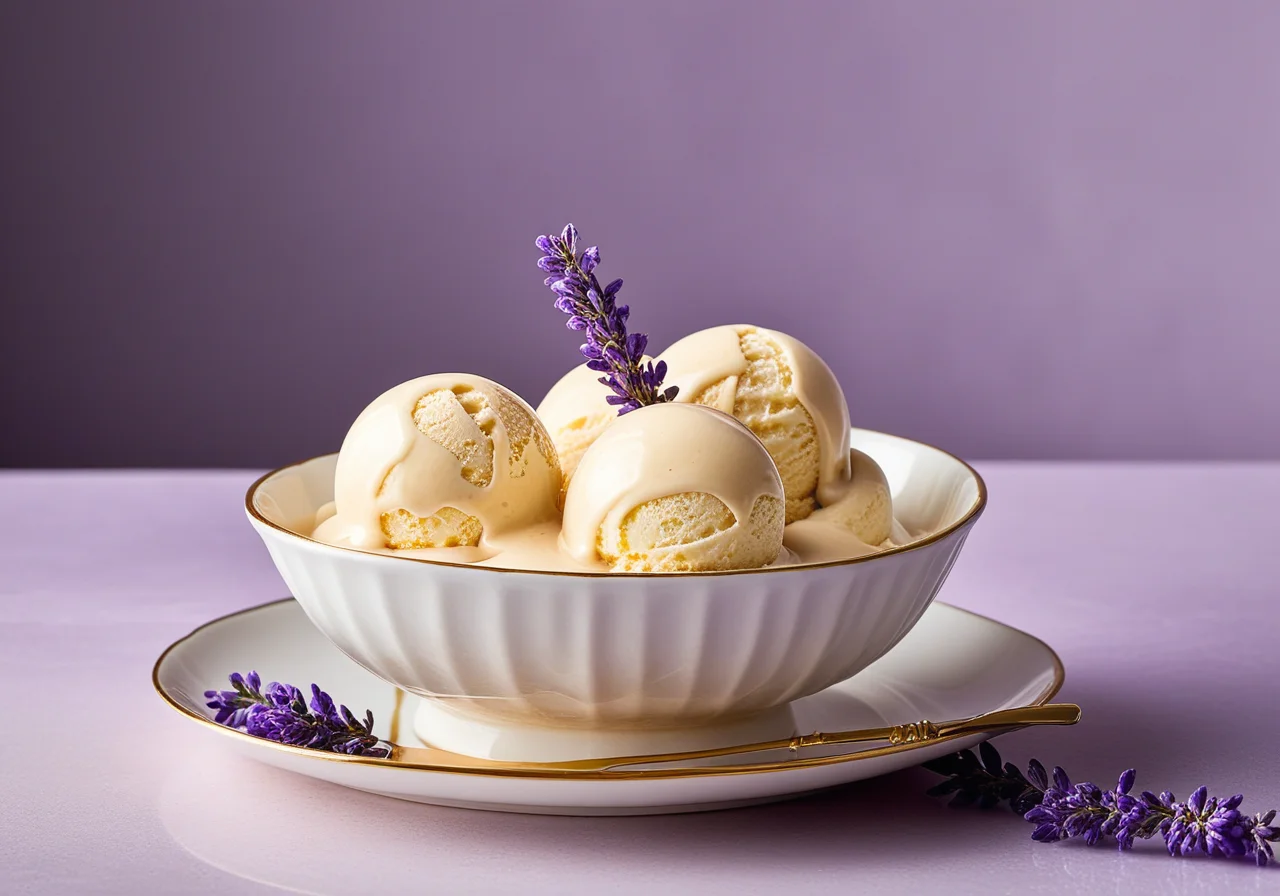 Creamy Lavender Ice Cream with Lavender Honey