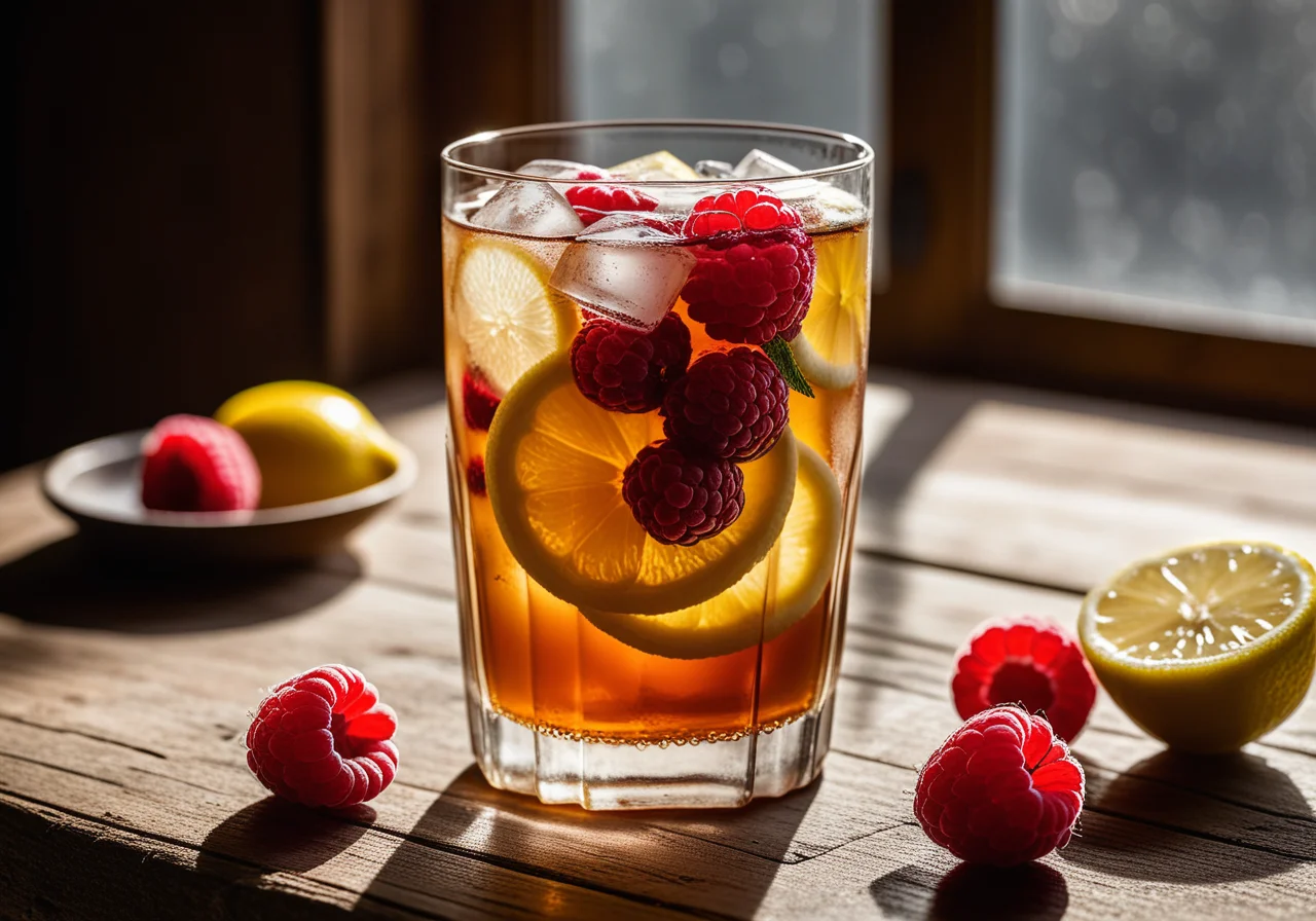 Lemon Iced Tea with Raspberries