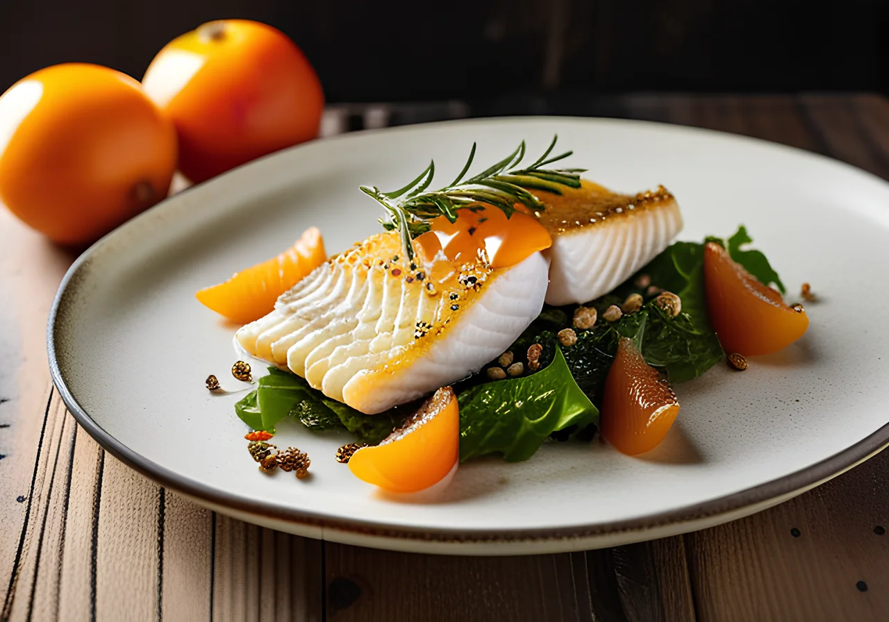 Pike Perch Fillet with Savoy Cabbage and Persimmon Vegetables