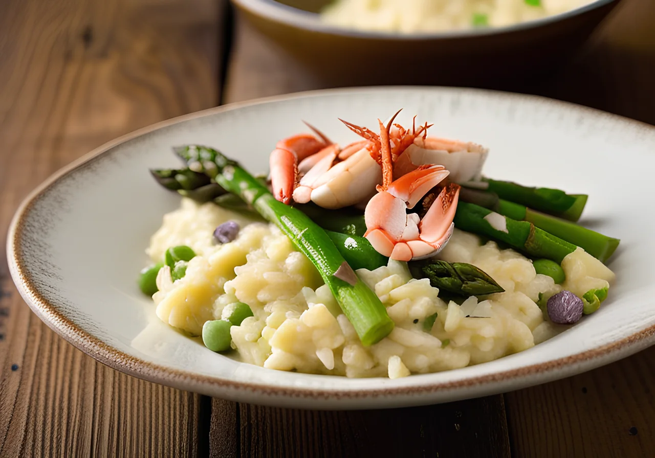 Spring Risotto with Green Asparagus, Peas and Crab Meat