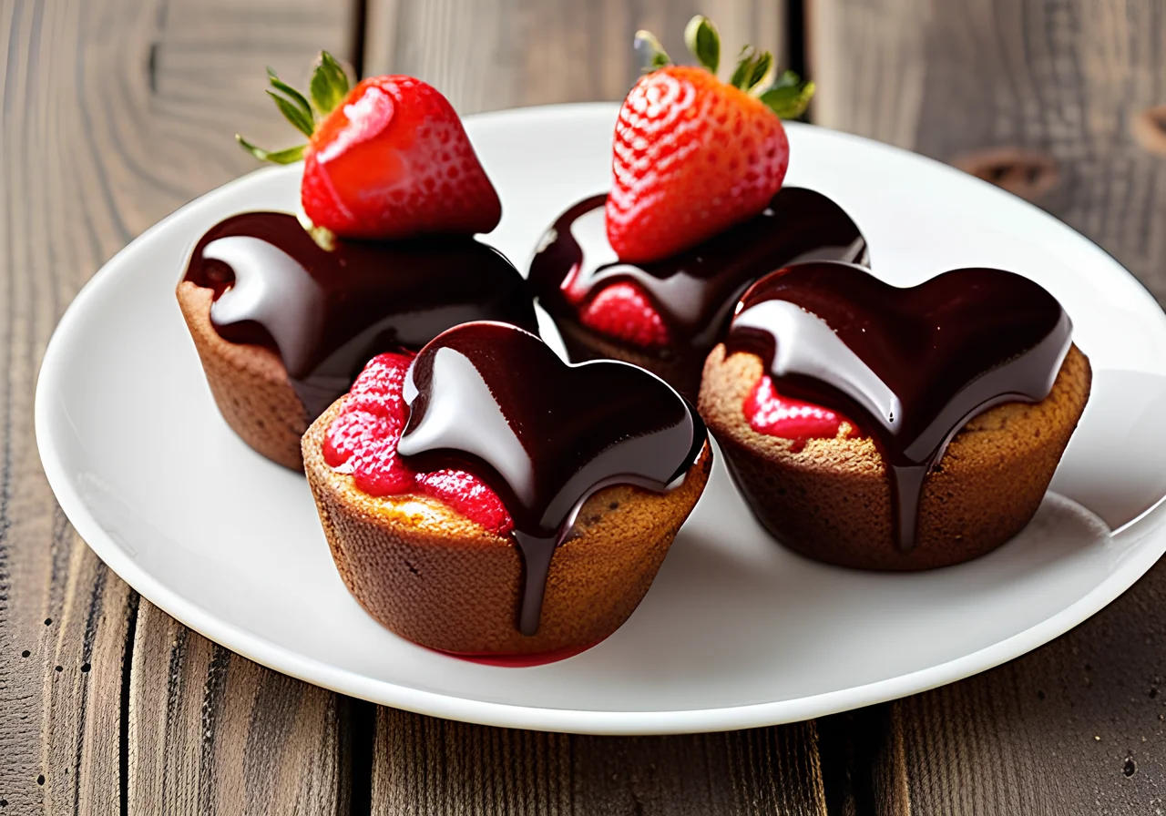 Chocolate Heart Muffins with Strawberries