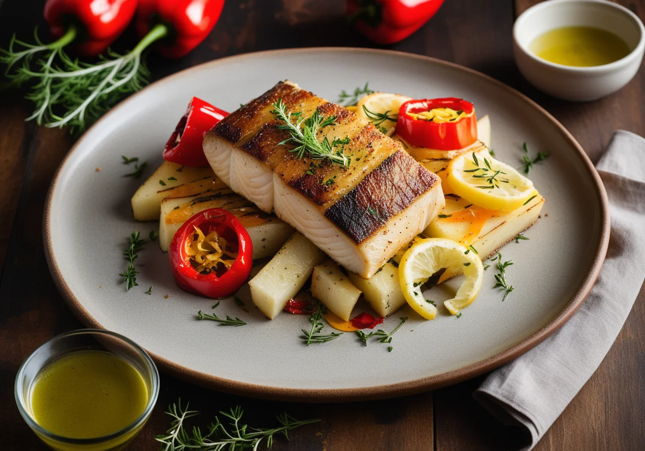 Baked Sea Bass on Potato Vegetables