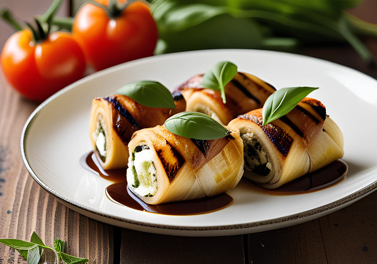 Stuffed Kohlrabi Leaves with Feta and Tomatoes