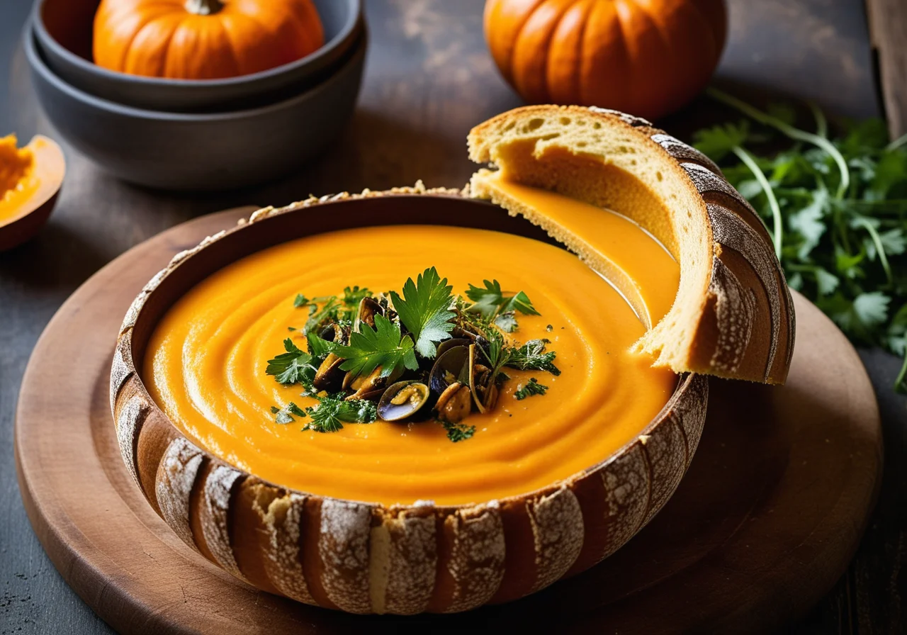 Creamy Pumpkin Soup with Bouchot Mussels