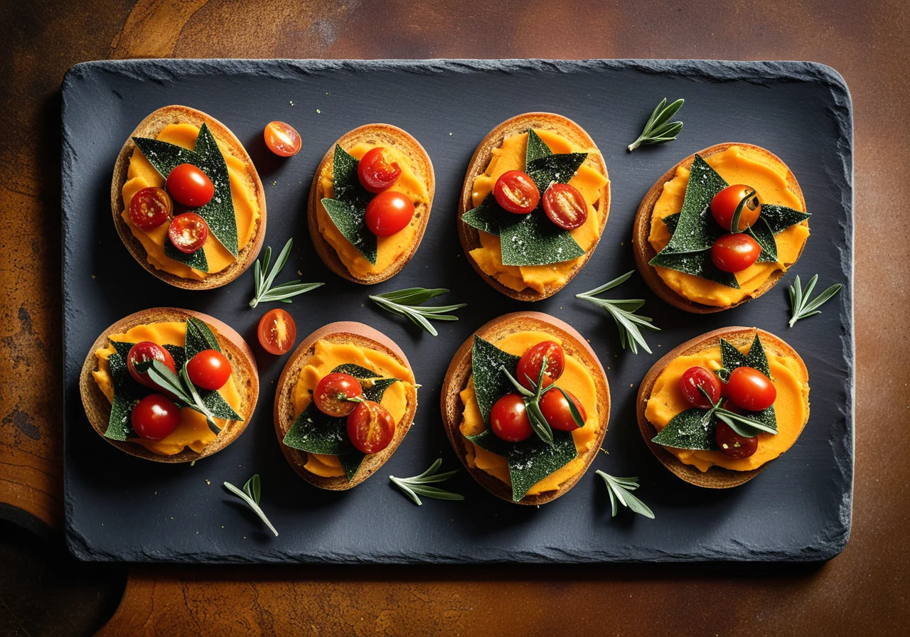 Sweet Potato Crostini with Green Olive-Grana Padano Spread