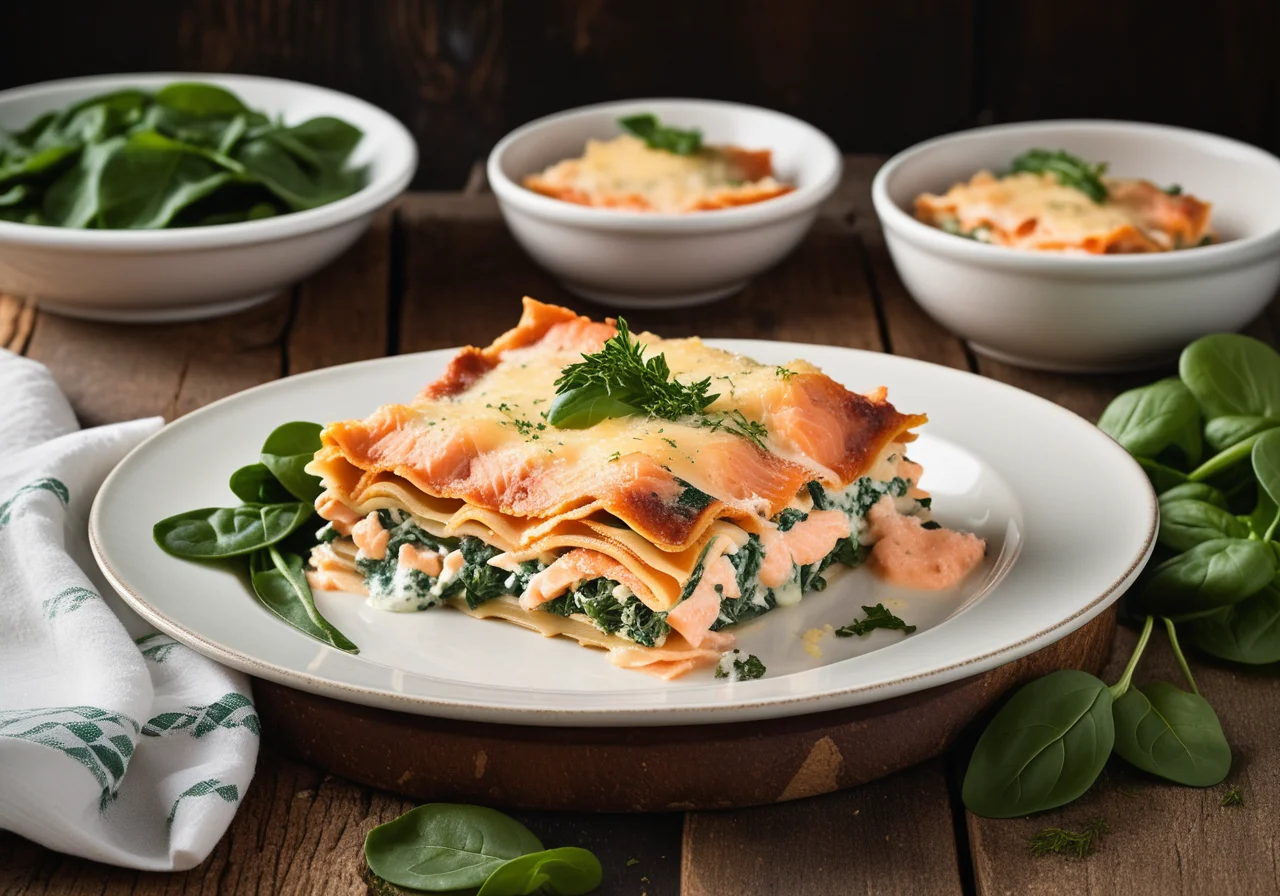 Spinach Lasagna with Salmon and Parmesan