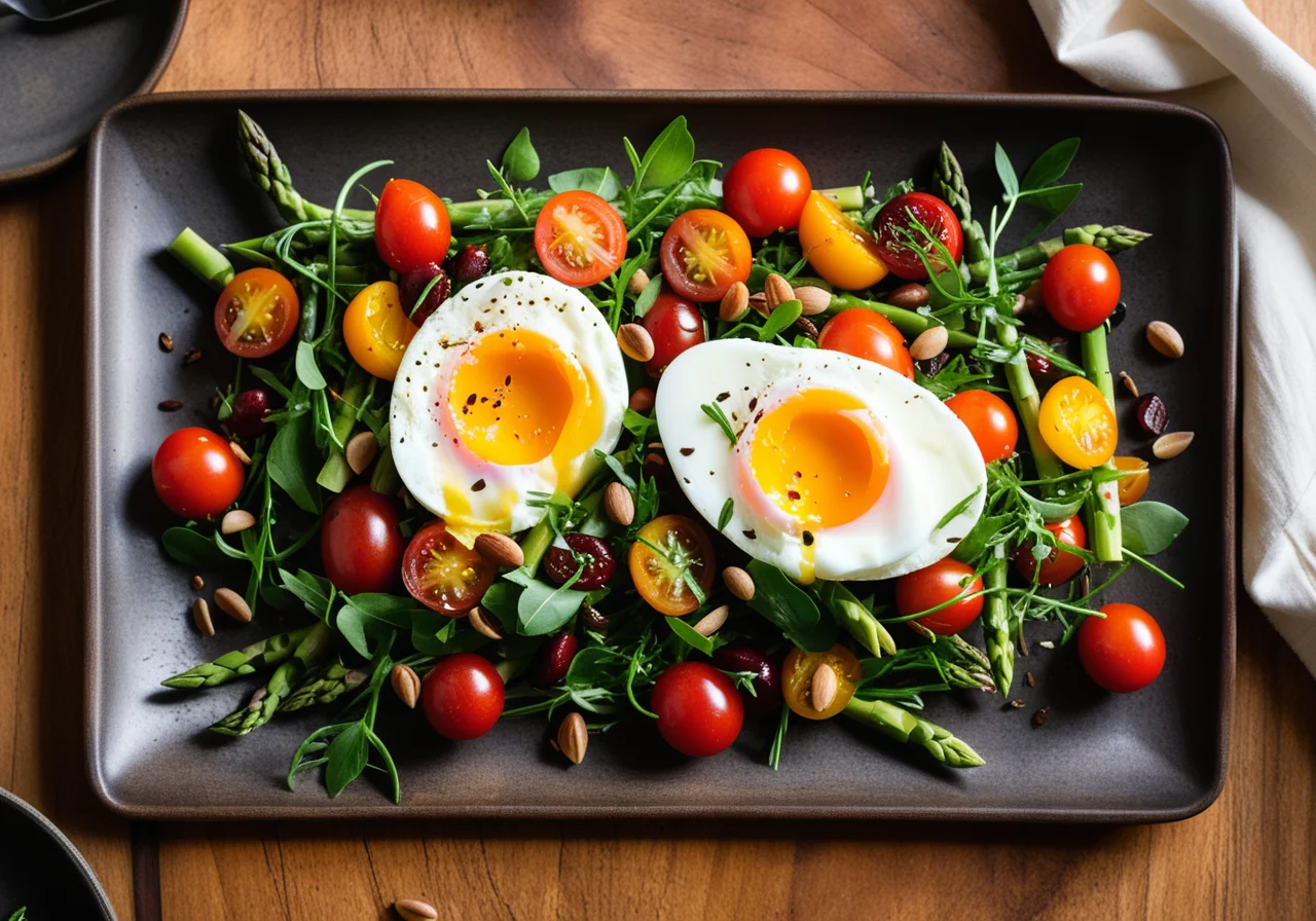 Asparagus Salad with Arugula and Poached Egg