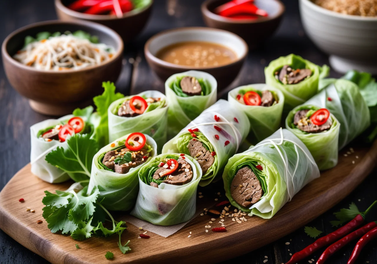 Vietnamese Rice Paper Rolls with Sesame Dip