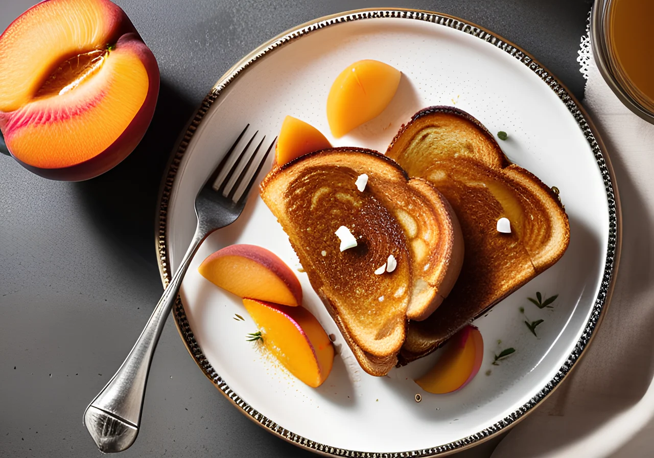 French Toast with Rosemary Peach Topping