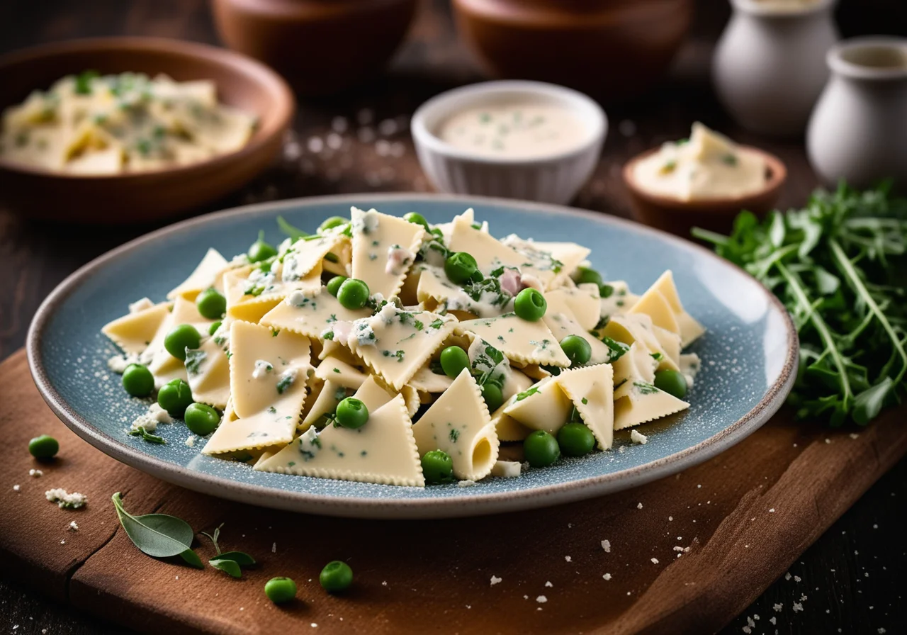 Pasta with Ham, Gorgonzola and Pea Sauce