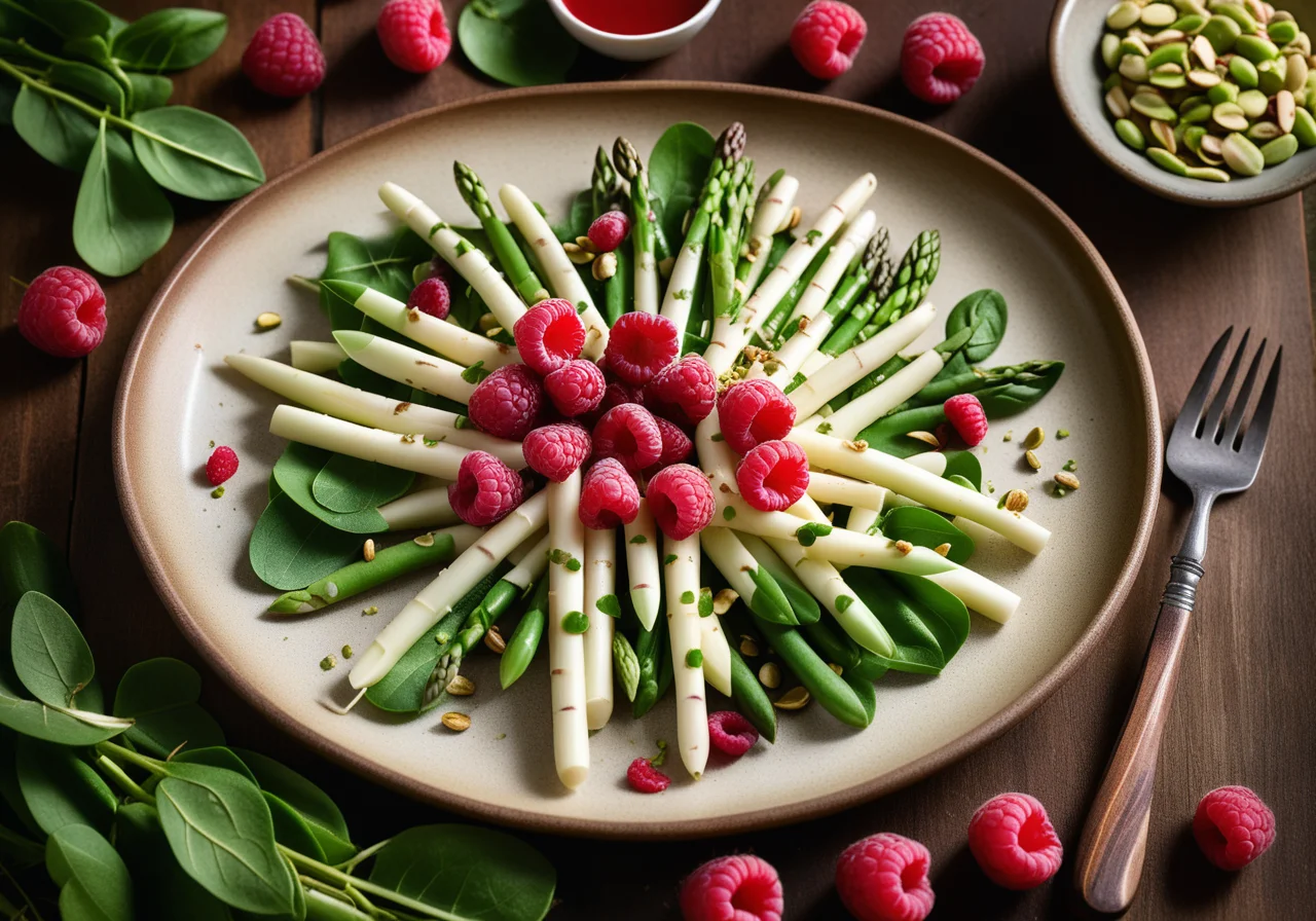 White Asparagus with Beans and Raspberry Dressing