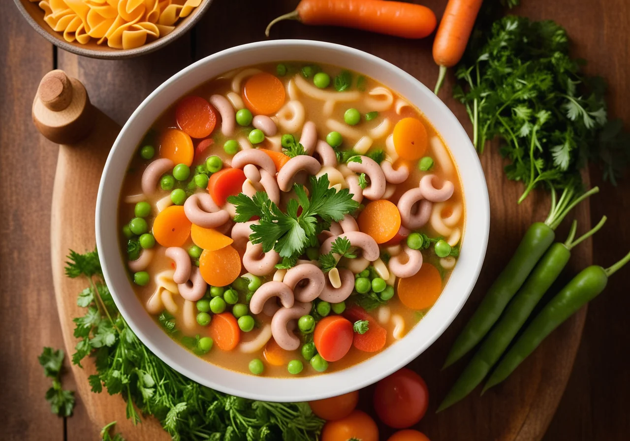 Vegetable Alphabet Soup with Sausages