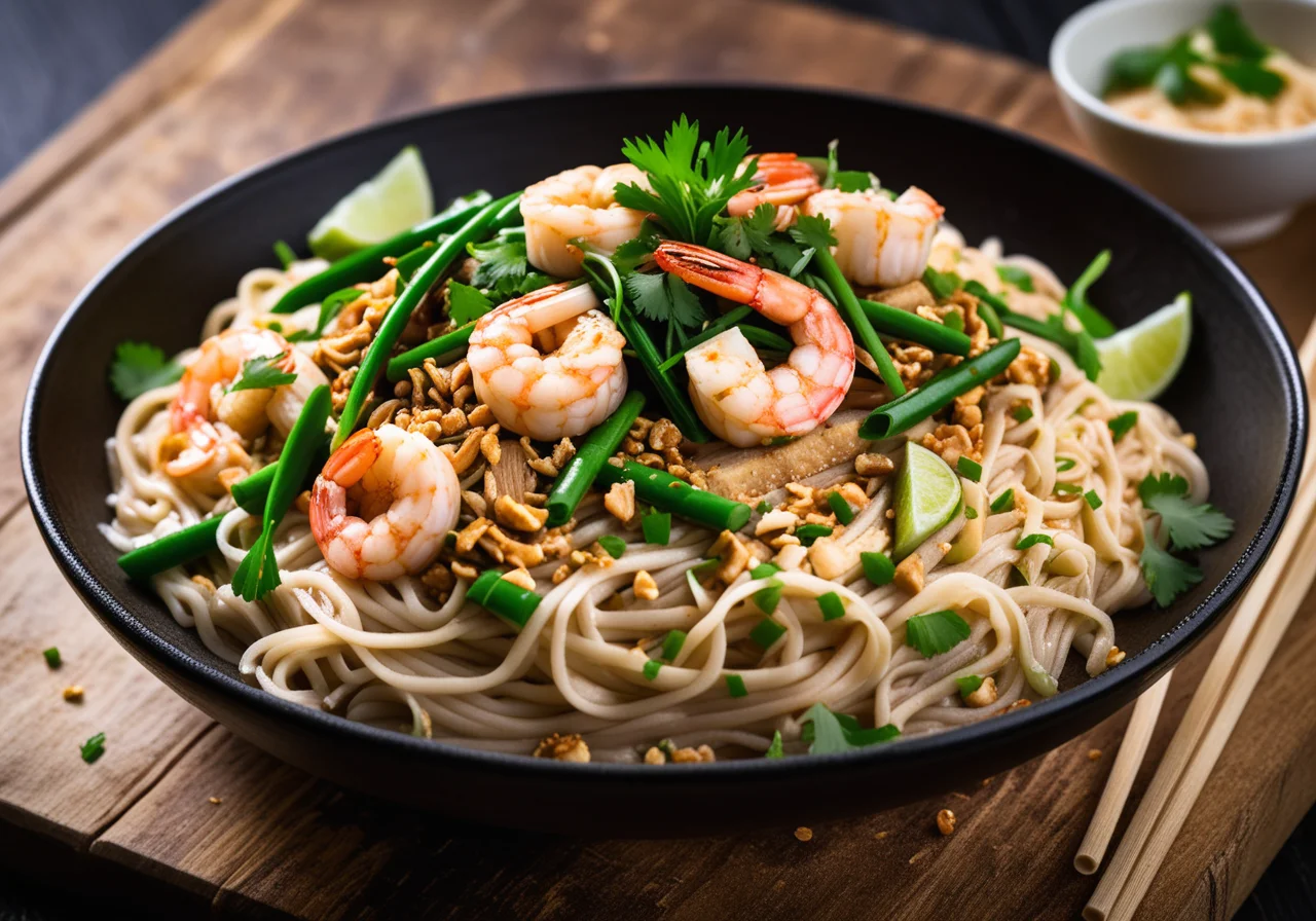 Thai Noodles with Scampi, Tofu and Egg