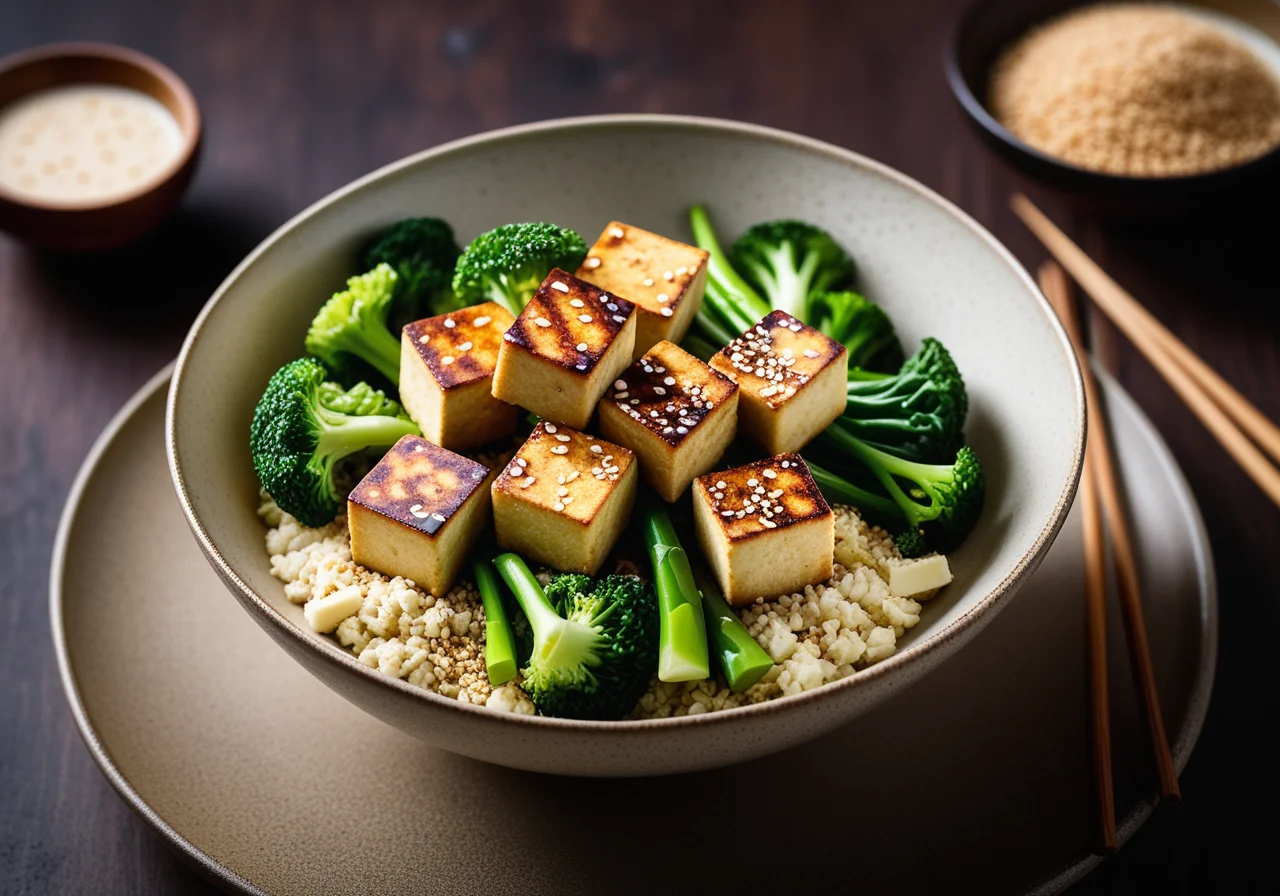 Crispy Tofu with Broccoli Vegetables