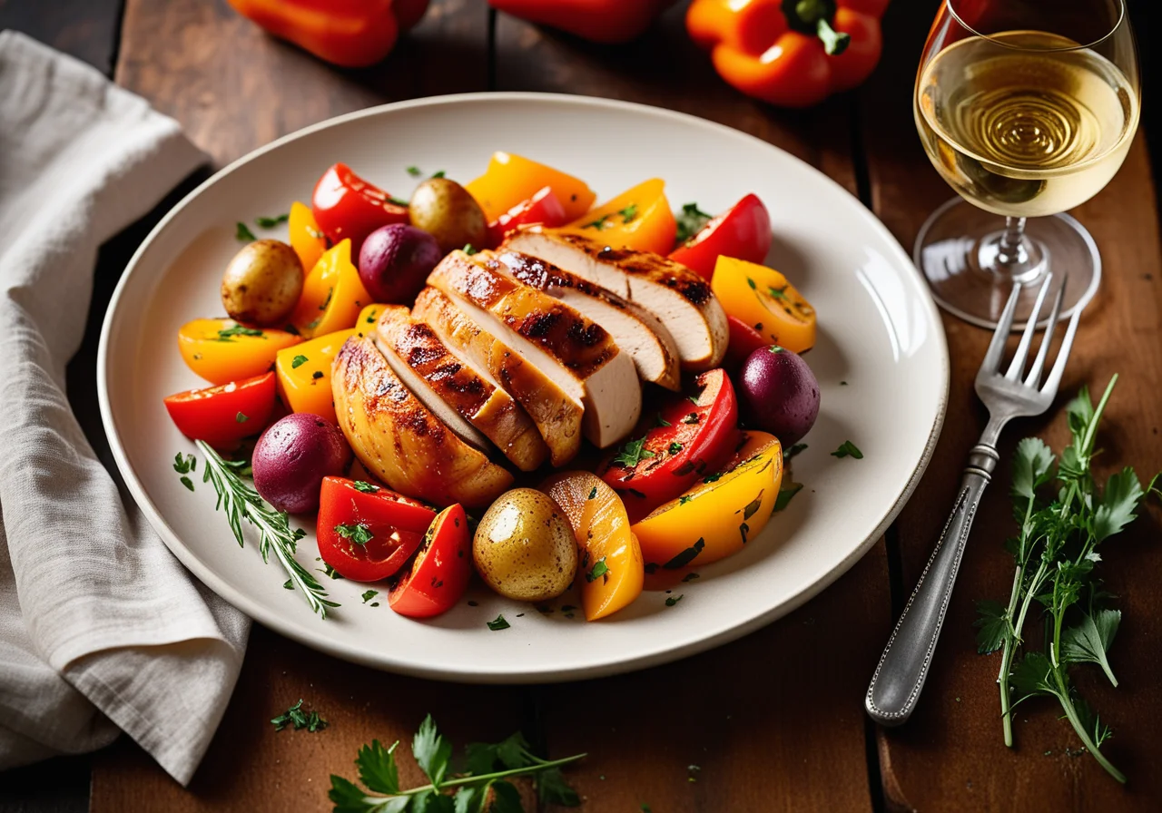 Chicken Breast with Small Potatoes and Bell Pepper Strips