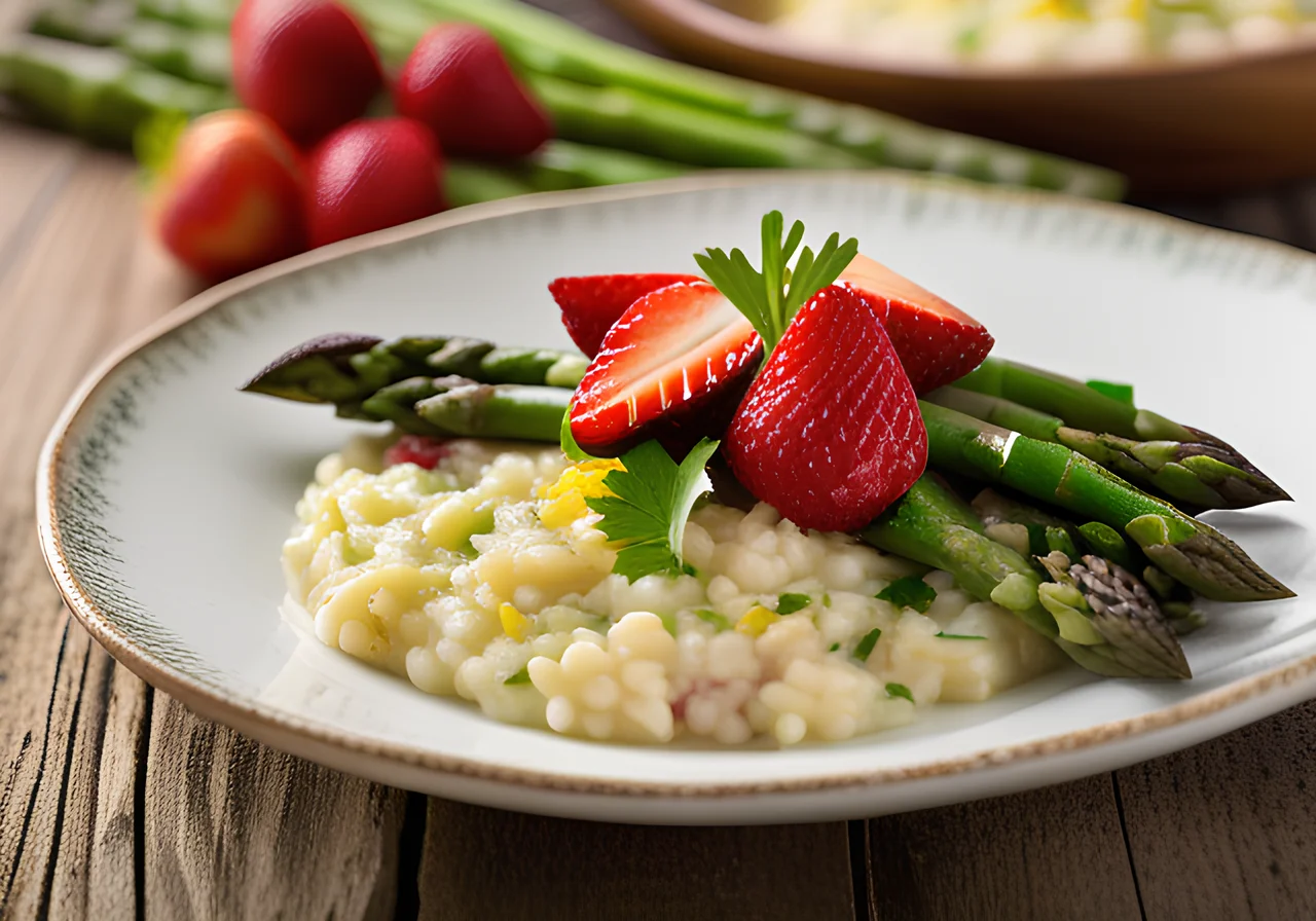 Hirse Risotto with Green Asparagus and Strawberry Salsa
