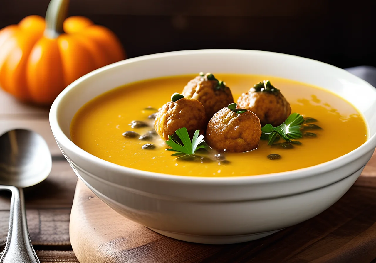 Pumpkin Soup with Small Meatballs