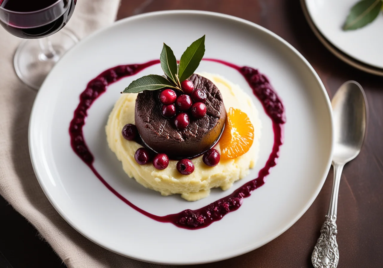 Venison Medallions with Cranberries and Truffle Mashed Potatoes