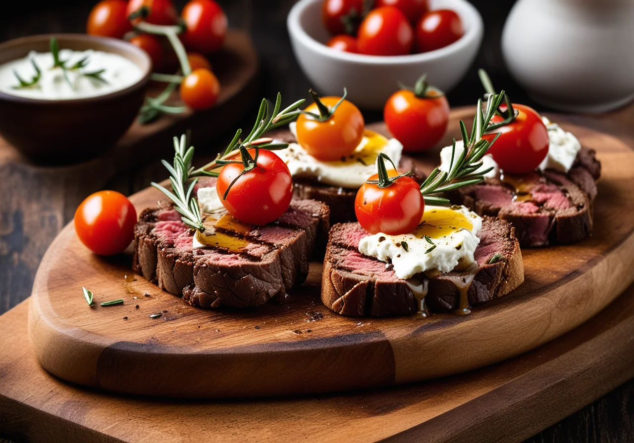 Grilled Steak with Cheese on Toasted Bread