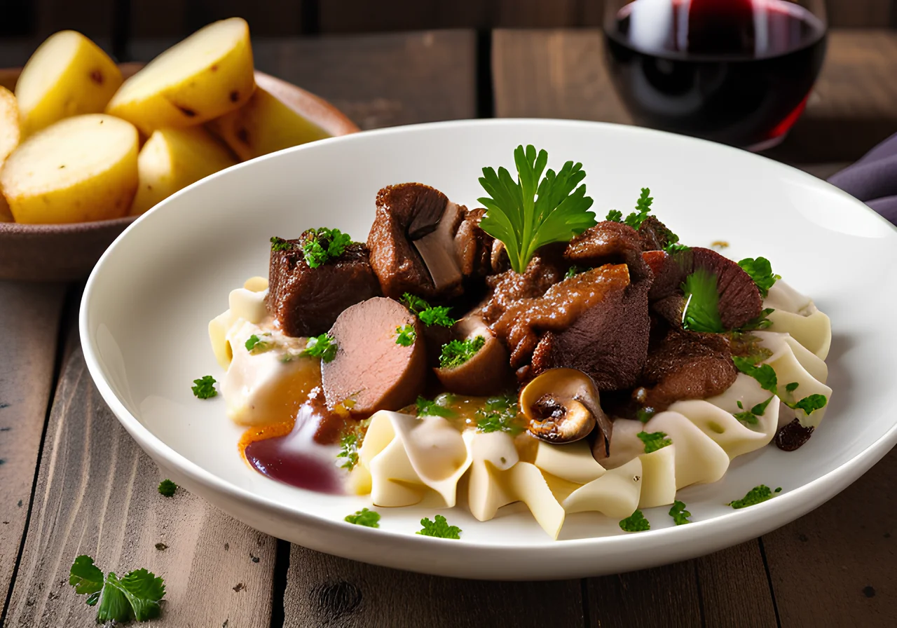Deer Goulash with Savoy Cabbage and Porcini Mushrooms