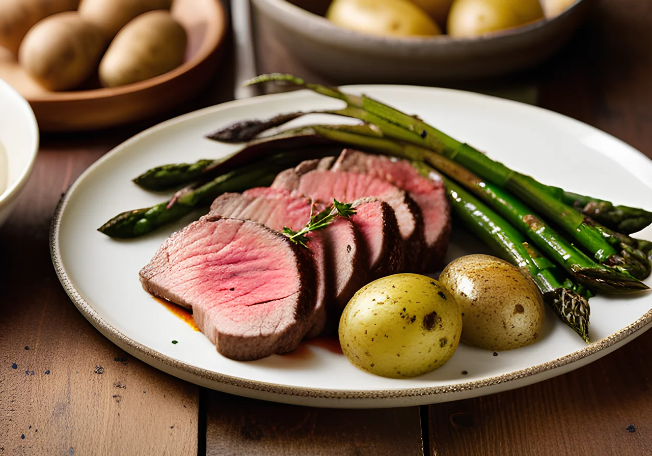 Italian Herb Steak with Green Asparagus and New Potatoes