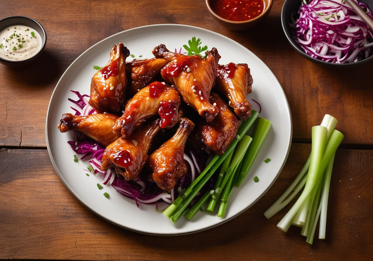 Sweet and Sour Marinated Chicken Wings with Cabbage Salad