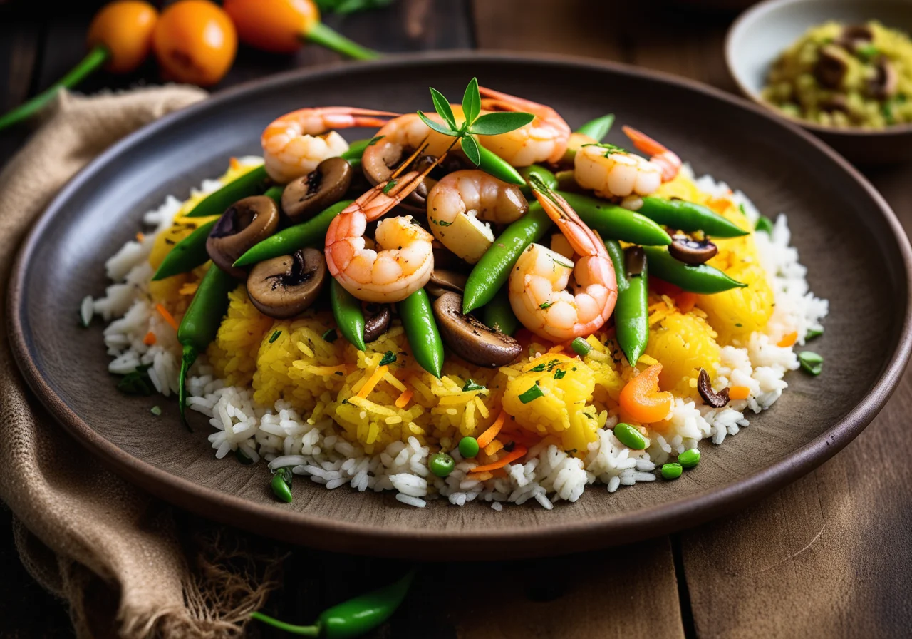 Saffron Rice with Vegetables and Shrimp