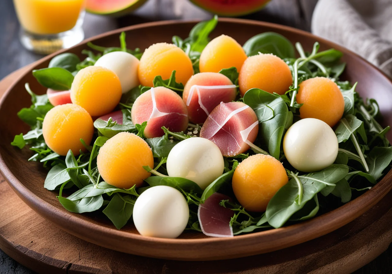 Melon Salad with Mozzarella, Serrano Ham and Mustard Vinaigrette