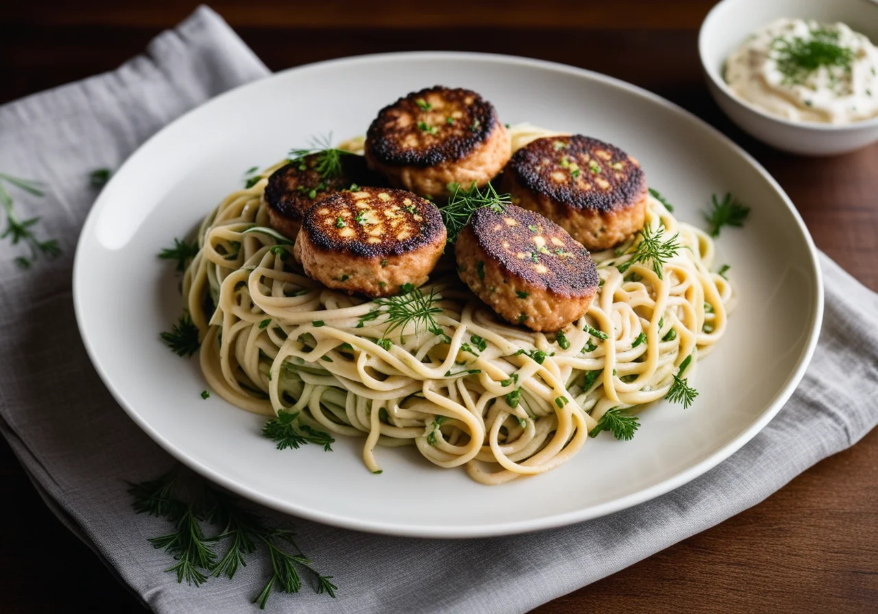Fish Patties on Noodles