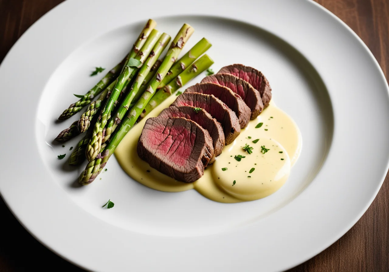 Asparagus with Tarragon Chervil Hollandaise and Filet Steak