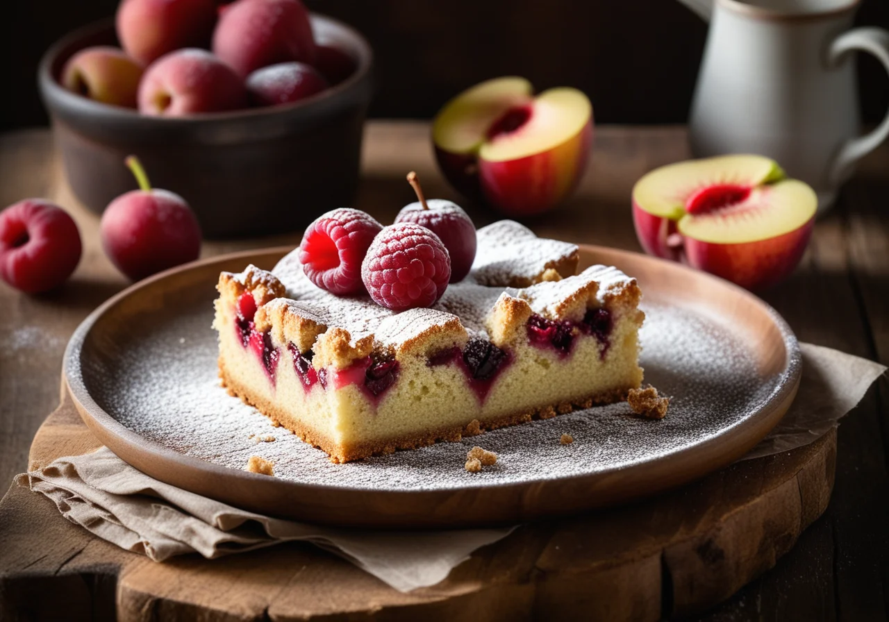 Rhubarb Gooseberry Cake with Crumb Topping