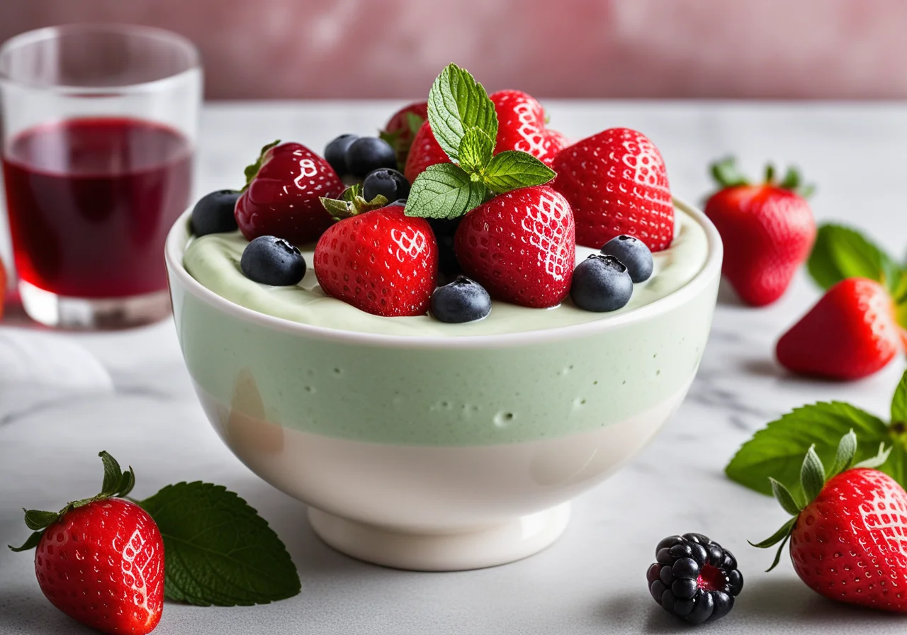 Forest Mint Kefir Cream with Marinated Strawberries