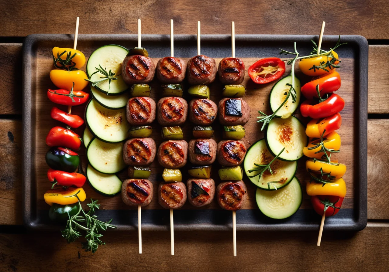 Sausage skewers with vegetables