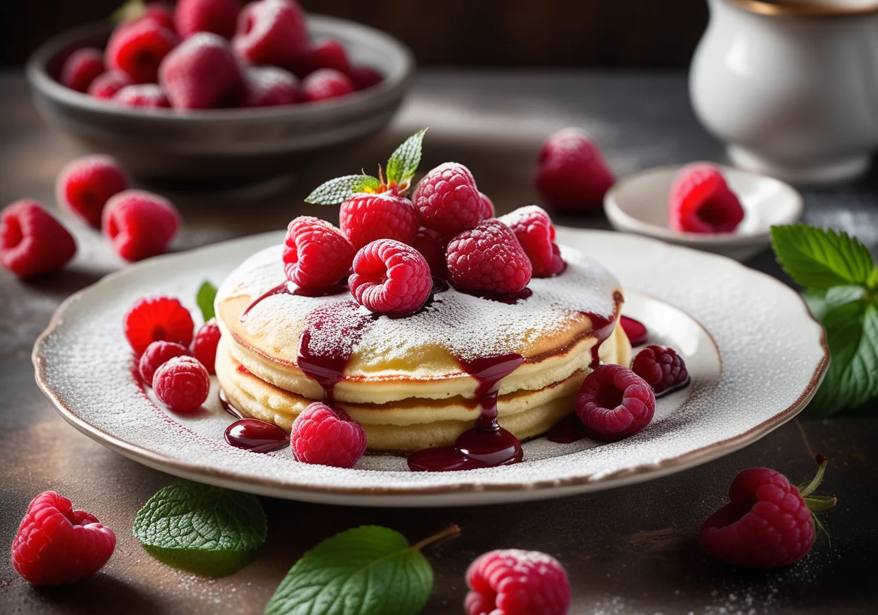 Fluffy Quark Pancake with Hot Raspberries