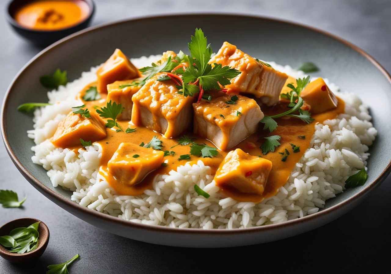 Steamed Anglerfish with Curry Sauce and Fragrant Rice
